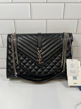 YSL Yves Saint Laurent Matelasse Monogram Envelope Shoulder Bag Handbag Purse